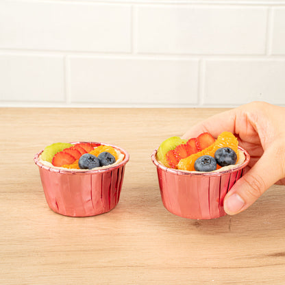 Panificio 3.5 oz Round Rose Gold Foil Paper Baking Cup - Lids Available - 2 3/4" x 2 3/4" x 1 1/2" - 50 count box