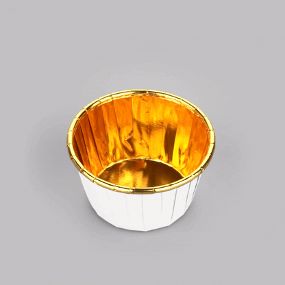 Panificio 3.5 oz Round White Foil Paper Baking Cup - Lids Available - 2 3/4" x 2 3/4" x 1 1/2" - 50 count box