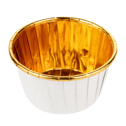Panificio 3.5 oz Round White Foil Paper Baking Cup - Lids Available - 2 3/4" x 2 3/4" x 1 1/2" - 500 count box