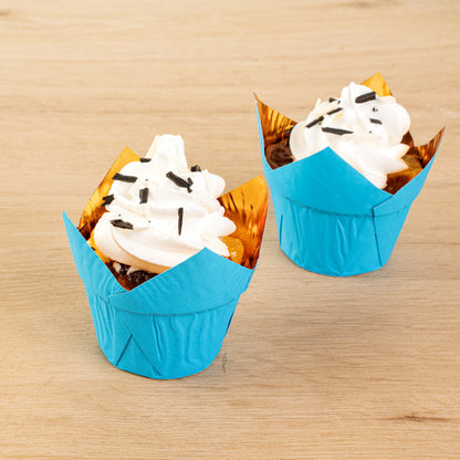 Panificio 3.9 oz Blue Foil Paper Tulip Baking Cup - 3 1/4" x 3 1/4" x 2 3/4" - 500 count box