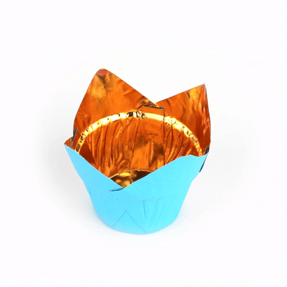 Panificio 3.9 oz Blue Foil Paper Tulip Baking Cup - 3 1/4" x 3 1/4" x 2 3/4" - 50 count box