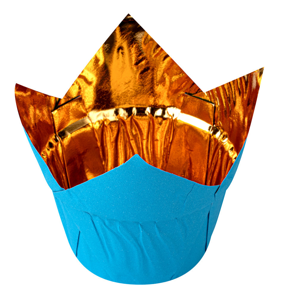 Panificio 3.9 oz Blue Foil Paper Tulip Baking Cup - 3 1/4" x 3 1/4" x 2 3/4" - 500 count box