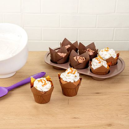 Panificio 3.9 oz Brown Foil Paper Tulip Baking Cup - 3 1/4" x 3 1/4" x 2 3/4" - 500 count box