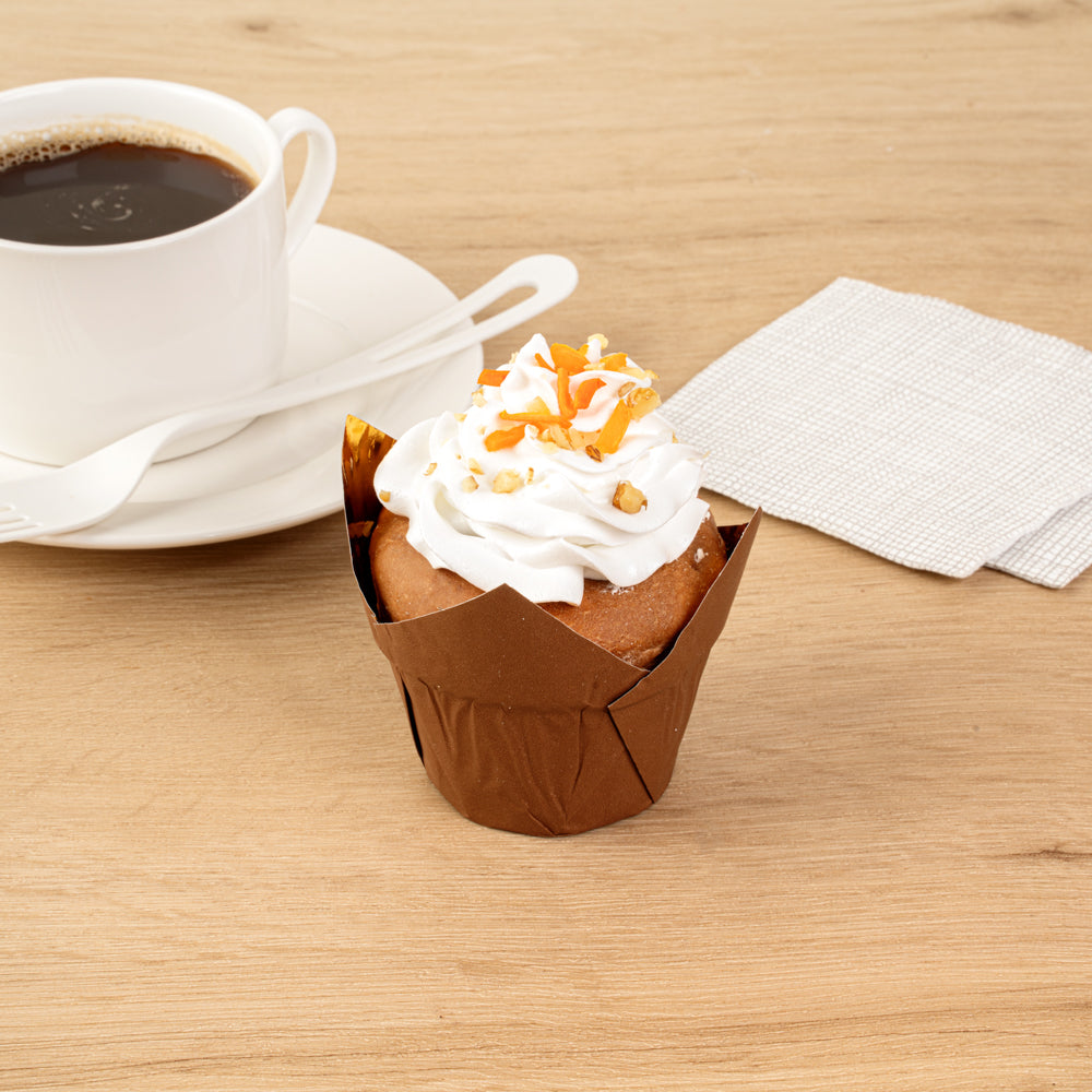 Panificio 3.9 oz Brown Foil Paper Tulip Baking Cup - 3 1/4" x 3 1/4" x 2 3/4" - 500 count box