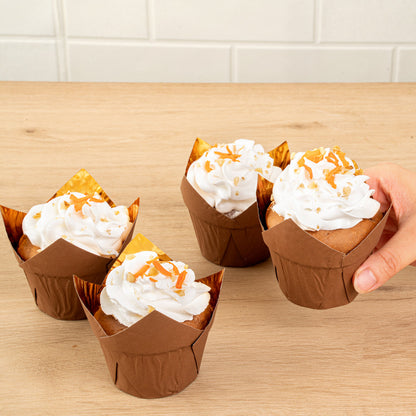 Panificio 3.9 oz Brown Foil Paper Tulip Baking Cup - 3 1/4" x 3 1/4" x 2 3/4" - 500 count box