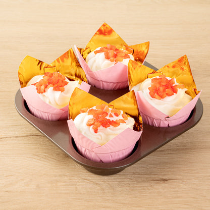 Panificio 3.9 oz Pink Foil Paper Tulip Baking Cup - 3 1/4" x 3 1/4" x 2 3/4" - 500 count box