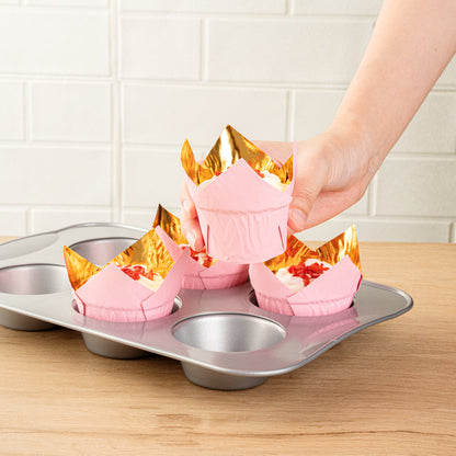 Panificio 3.9 oz Pink Foil Paper Tulip Baking Cup - 3 1/4" x 3 1/4" x 2 3/4" - 500 count box