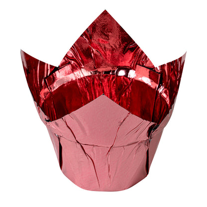 Panificio 3.9 oz Rose Gold Foil Paper Tulip Baking Cup - 3 1/4" x 3 1/4" x 2 3/4" - 50 count box