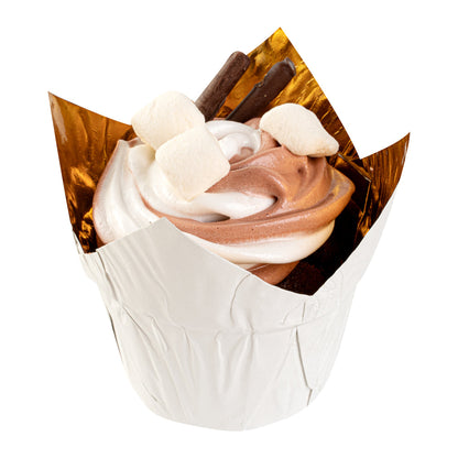 Panificio 3.9 oz White Foil Paper Tulip Baking Cup - 3 1/4" x 3 1/4" x 2 3/4" - 50 count box