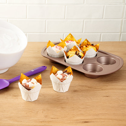 Panificio 3.9 oz White Foil Paper Tulip Baking Cup - 3 1/4" x 3 1/4" x 2 3/4" - 50 count box