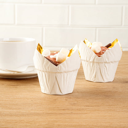 Panificio 3.9 oz White Foil Paper Tulip Baking Cup - 3 1/4" x 3 1/4" x 2 3/4" - 500 count box