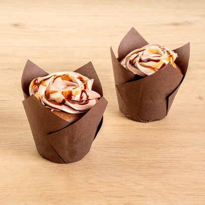 Panificio 3.5 oz Brown Paper Tulip Baking Cup - Greaseproof - 3 1/4" x 3 1/4" x 3 1/4" - 50 count box