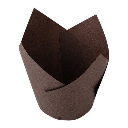 Panificio 3.5 oz Brown Paper Tulip Baking Cup - Greaseproof - 3 1/4" x 3 1/4" x 3 1/4" - 50 count box