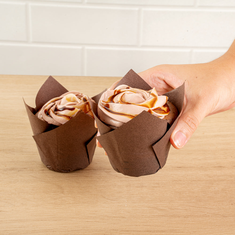 Panificio 3.5 oz Brown Paper Tulip Baking Cup - Greaseproof - 3 1/4" x 3 1/4" x 3 1/4" - 50 count box