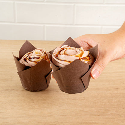 Panificio 3.5 oz Brown Paper Tulip Baking Cup - Greaseproof - 3 1/4" x 3 1/4" x 3 1/4" - 500 count box