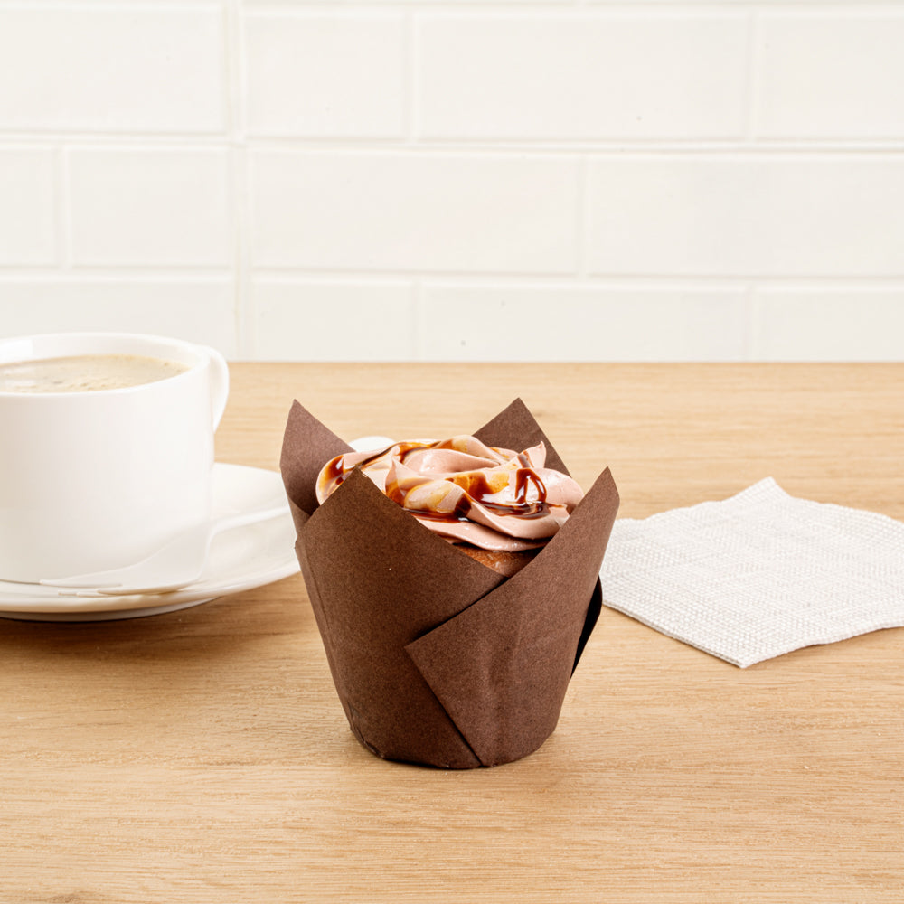 Panificio 3.5 oz Brown Paper Tulip Baking Cup - Greaseproof - 3 1/4" x 3 1/4" x 3 1/4" - 500 count box