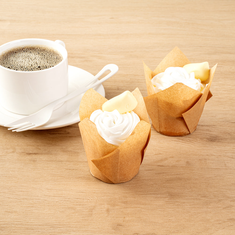 Panificio 3.5 oz Kraft Paper Tulip Baking Cup - Greaseproof - 3 1/4" x 3 1/4" x 3 1/4" - 500 count box