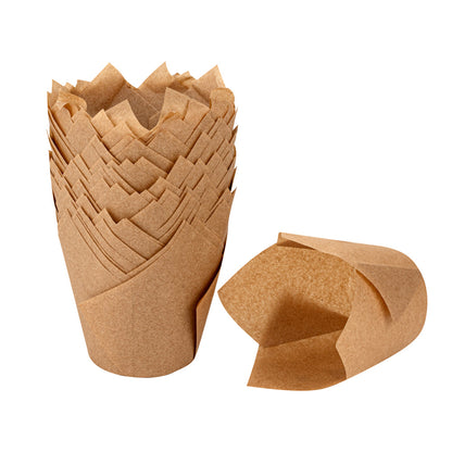 Panificio 3.5 oz Kraft Paper Tulip Baking Cup - Greaseproof - 3 1/4" x 3 1/4" x 3 1/4" - 50 count box
