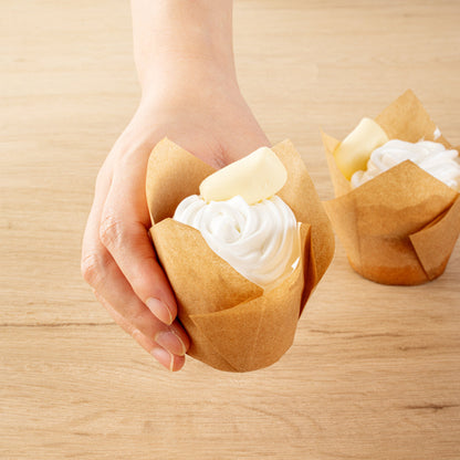 Panificio 3.5 oz Kraft Paper Tulip Baking Cup - Greaseproof - 3 1/4" x 3 1/4" x 3 1/4" - 50 count box