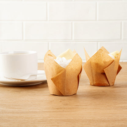 Panificio 3.5 oz Kraft Paper Tulip Baking Cup - Greaseproof - 3 1/4" x 3 1/4" x 3 1/4" - 500 count box