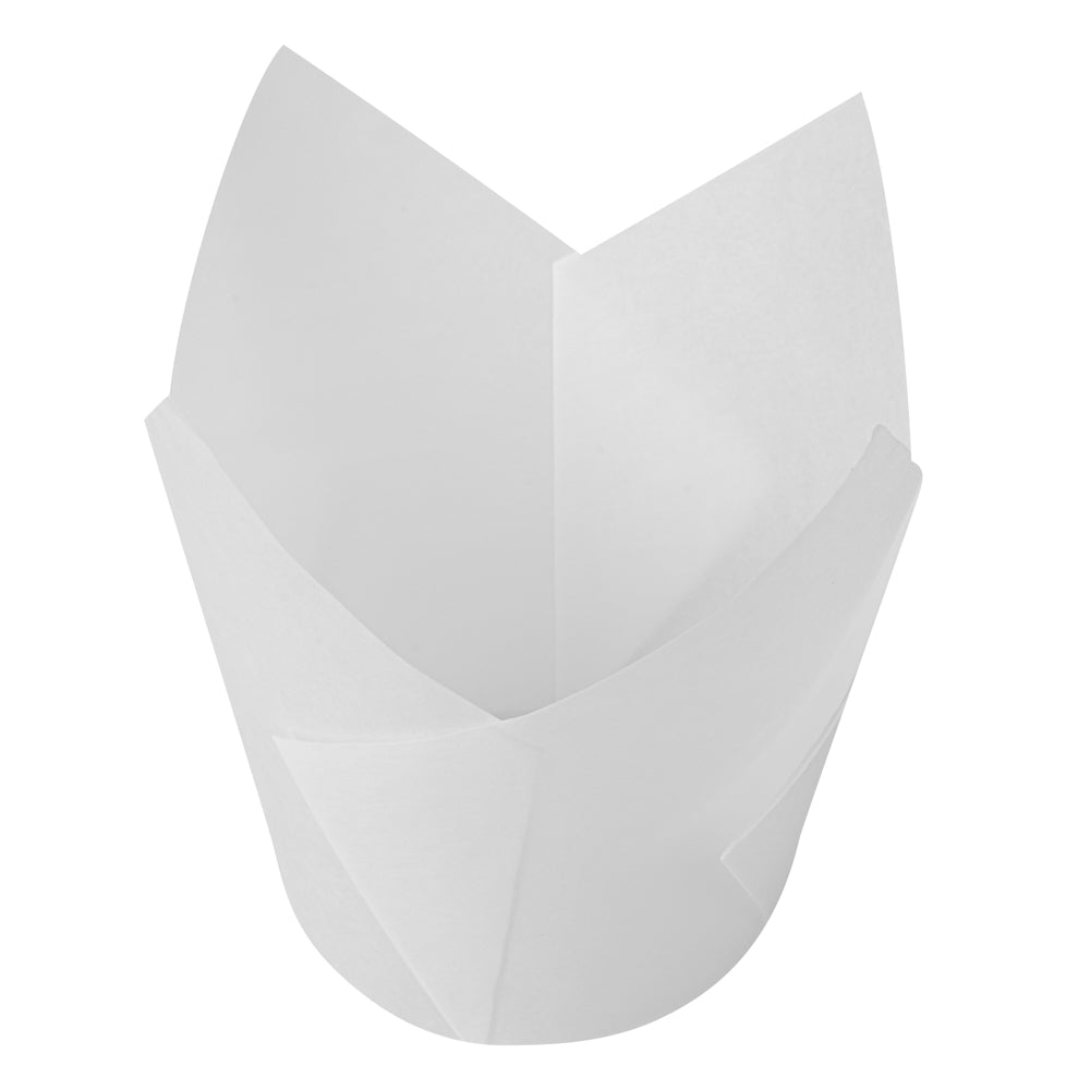 Panificio 3.5 oz White Paper Tulip Baking Cup - Greaseproof - 3 1/4" x 3 1/4" x 3 1/4" - 50 count box