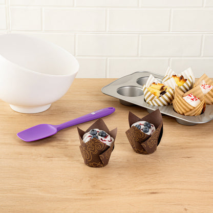 Panificio 3.5 oz Brown Paper Floral Tulip Baking Cup - Greaseproof - 3 1/4" x 3 1/4" x 3 1/4" - 50 count box