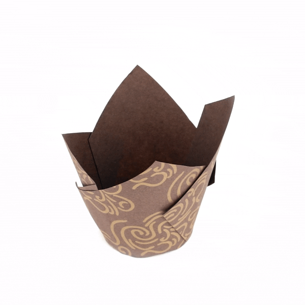 Panificio 3.5 oz Brown Paper Floral Tulip Baking Cup - Greaseproof - 3 1/4" x 3 1/4" x 3 1/4" - 50 count box