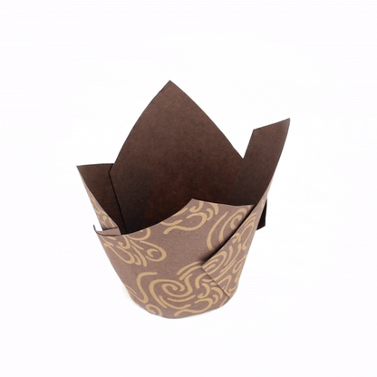 Panificio 3.5 oz Brown Paper Floral Tulip Baking Cup - Greaseproof - 3 1/4" x 3 1/4" x 3 1/4" - 500 count box