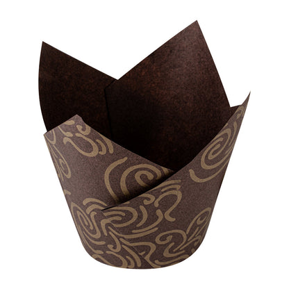 Panificio 3.5 oz Brown Paper Floral Tulip Baking Cup - Greaseproof - 3 1/4" x 3 1/4" x 3 1/4" - 500 count box