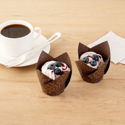 Panificio 3.5 oz Brown Paper Floral Tulip Baking Cup - Greaseproof - 3 1/4" x 3 1/4" x 3 1/4" - 500 count box