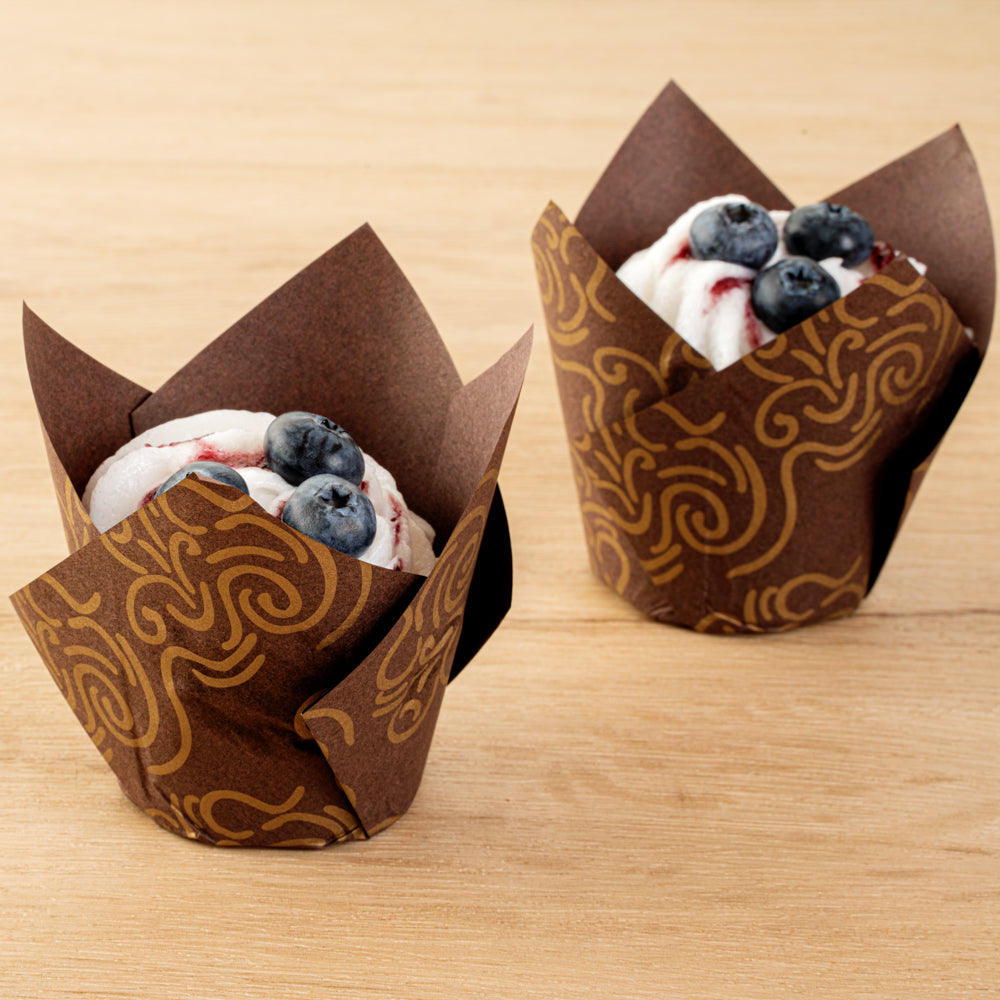 Panificio 3.5 oz Brown Paper Floral Tulip Baking Cup - Greaseproof - 3 1/4" x 3 1/4" x 3 1/4" - 500 count box