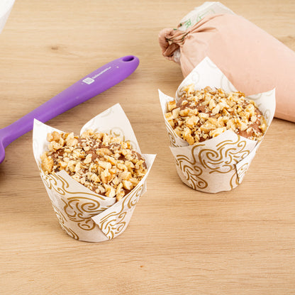 Panificio 3.5 oz White Paper Floral Tulip Baking Cup - Greaseproof - 3 1/4" x 3 1/4" x 3 1/4" - 50 count box
