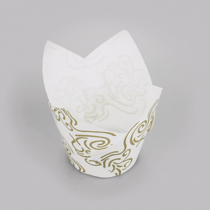 Panificio 3.5 oz White Paper Floral Tulip Baking Cup - Greaseproof - 3 1/4" x 3 1/4" x 3 1/4" - 500 count box