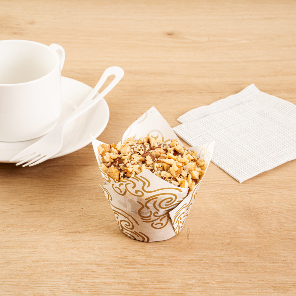 Panificio 3.5 oz White Paper Floral Tulip Baking Cup - Greaseproof - 3 1/4" x 3 1/4" x 3 1/4" - 500 count box