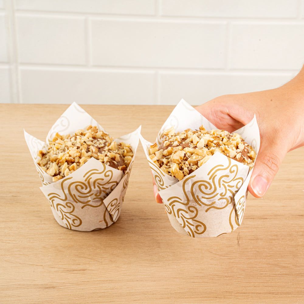 Panificio 3.5 oz White Paper Floral Tulip Baking Cup - Greaseproof - 3 1/4" x 3 1/4" x 3 1/4" - 500 count box