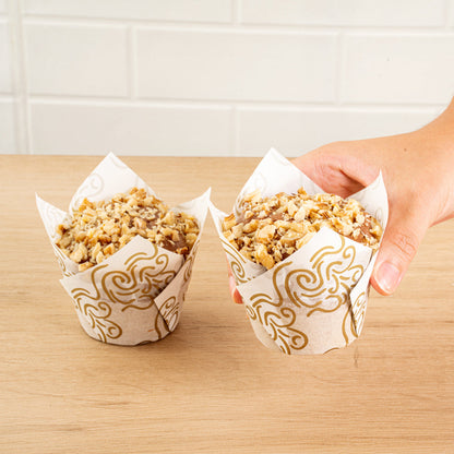 Panificio 3.5 oz White Paper Floral Tulip Baking Cup - Greaseproof - 3 1/4" x 3 1/4" x 3 1/4" - 500 count box