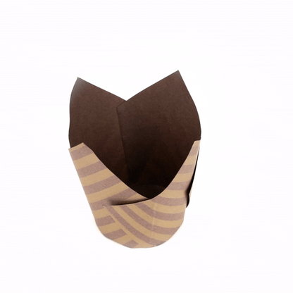 Panificio 3.5 oz Brown Paper Striped Tulip Baking Cup - Greaseproof - 3 1/4" x 3 1/4" x 3 1/4" - 500 count box