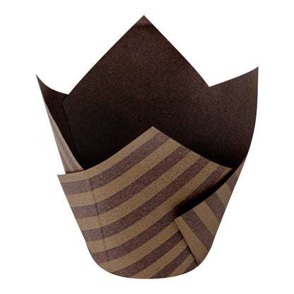 Panificio 3.5 oz Brown Paper Striped Tulip Baking Cup - Greaseproof - 3 1/4" x 3 1/4" x 3 1/4" - 500 count box