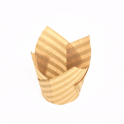 Panificio 3.5 oz Kraft Paper Striped Tulip Baking Cup - Greaseproof - 3 1/4" x 3 1/4" x 3 1/4" - 500 count box