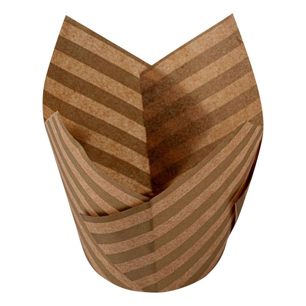 Panificio 3.5 oz Kraft Paper Striped Tulip Baking Cup - Greaseproof - 3 1/4" x 3 1/4" x 3 1/4" - 500 count box