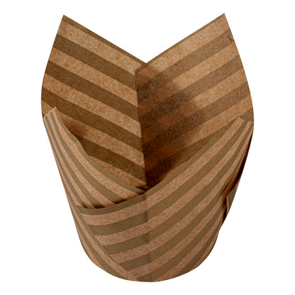 Panificio 3.5 oz Kraft Paper Striped Tulip Baking Cup - Greaseproof - 3 1/4" x 3 1/4" x 3 1/4" - 500 count box