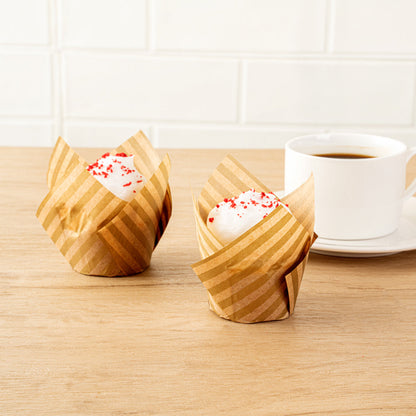 Panificio 3.5 oz Kraft Paper Striped Tulip Baking Cup - Greaseproof - 3 1/4" x 3 1/4" x 3 1/4" - 500 count box