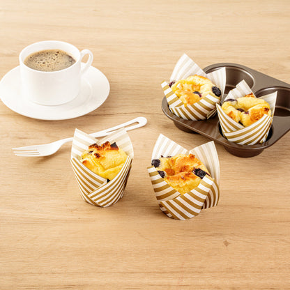 Panificio 3.5 oz White Paper Striped Tulip Baking Cup - Greaseproof - 3 1/4" x 3 1/4" x 3 1/4" - 500 count box