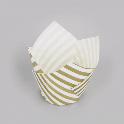 Panificio 3.5 oz White Paper Striped Tulip Baking Cup - Greaseproof - 3 1/4" x 3 1/4" x 3 1/4" - 500 count box