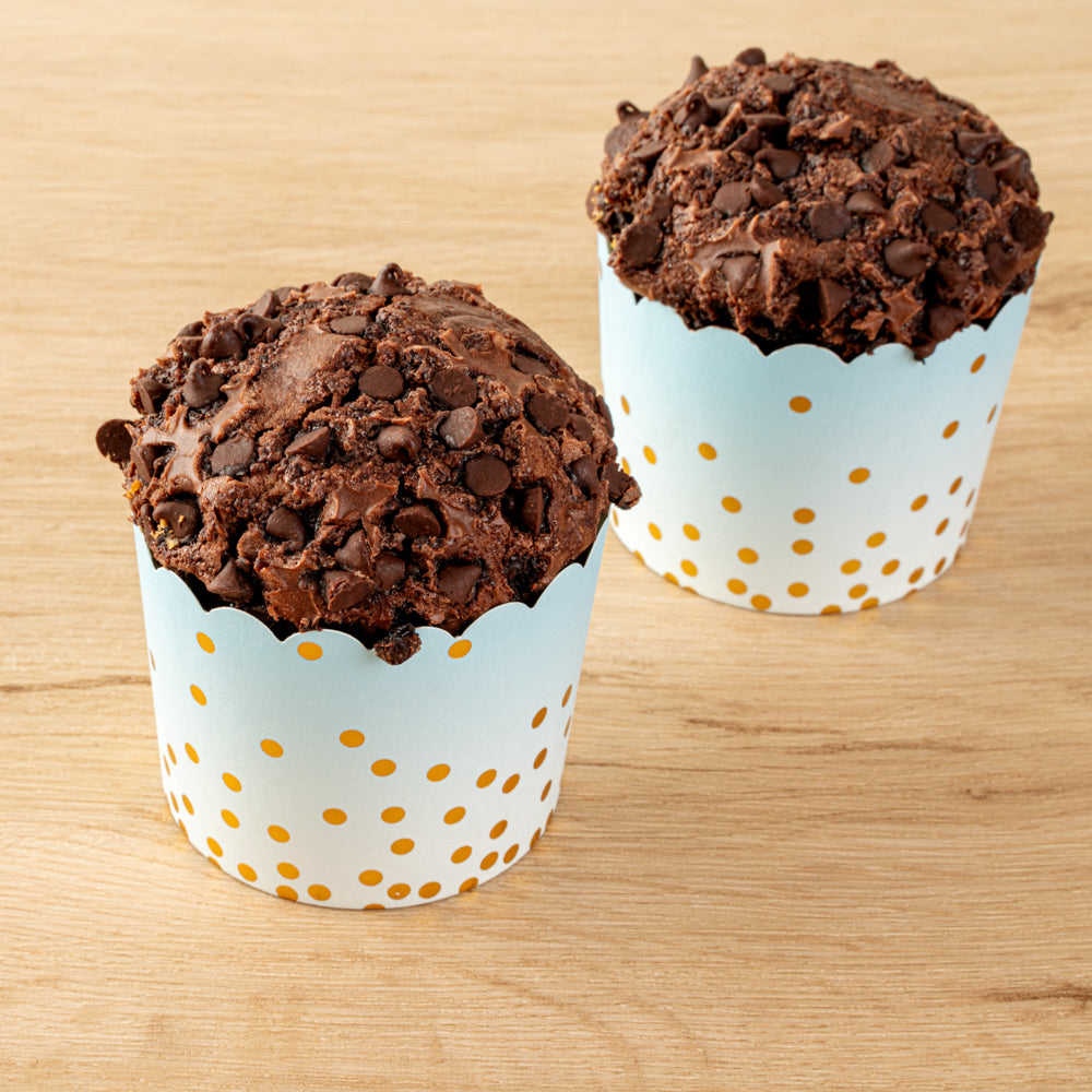 Panificio 4.5 oz Blue Paper Scalloped Baking Cup - Gold Polka Dots - 2 3/4" x 2 3/4" x 2" - 50 count box