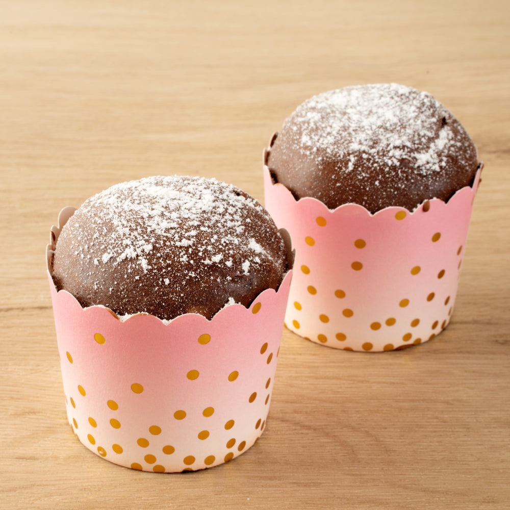 Panificio 4.5 oz Pink Paper Scalloped Baking Cup - Gold Polka Dots - 2 3/4" x 2 3/4" x 2" - 500 count box