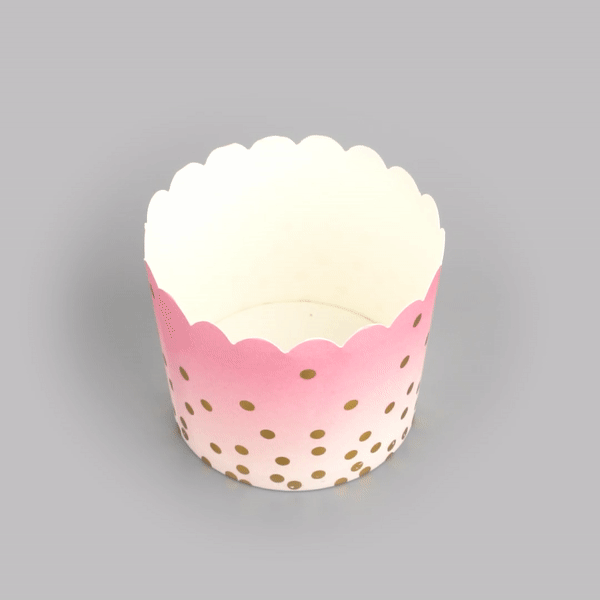 Panificio 4.5 oz Pink Paper Scalloped Baking Cup - Gold Polka Dots - 2 3/4" x 2 3/4" x 2" - 500 count box
