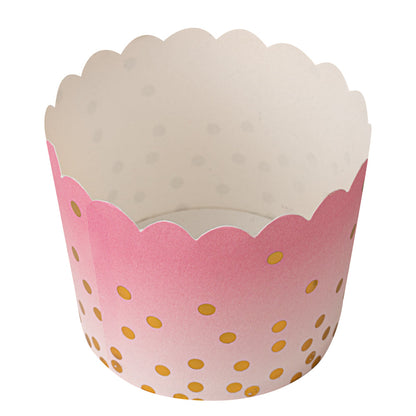Panificio 4.5 oz Pink Paper Scalloped Baking Cup - Gold Polka Dots - 2 3/4" x 2 3/4" x 2" - 500 count box