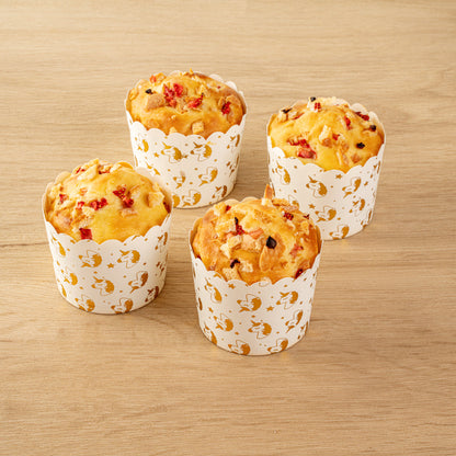 Panificio 4.5 oz White Paper Scalloped Baking Cup - Gold Unicorns - 2 3/4" x 2 3/4" x 2" - 500 count box