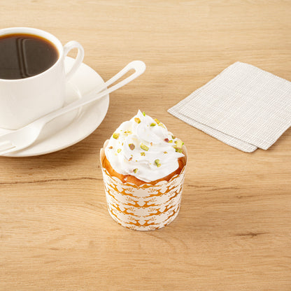 Panificio 4.5 oz White Paper Scalloped Baking Cup - Gold Reindeer - 2 3/4" x 2 3/4" x 2" - 500 count box